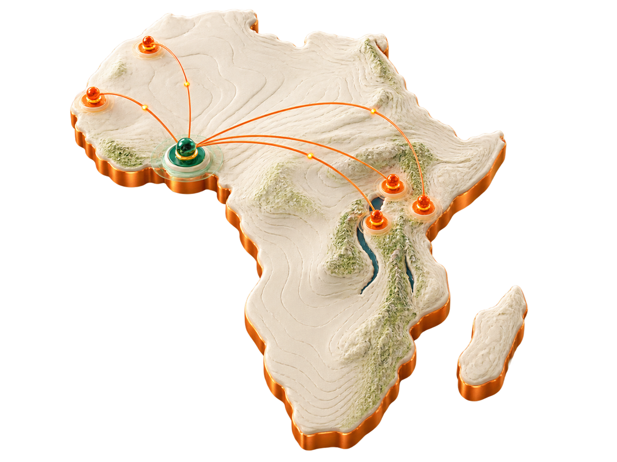 Ivory 3D map showing JAYSHOP ECOM's six connected African markets